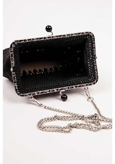 Fabric Craft Bag Omuz Çanta Floş İplik Metal Askılı Siyah - Gümüş