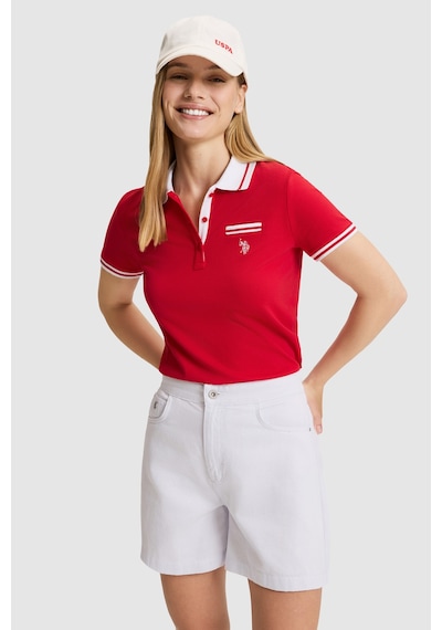 U.S. Polo Assn. Kadın Kırmızı Polo Yaka Basic Tişört 50323455-vr171 Basıc Kırmızı