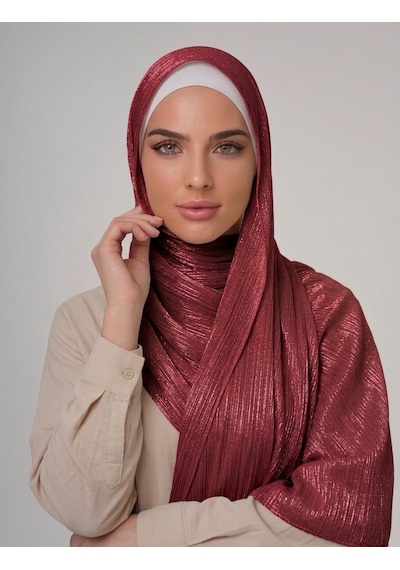 İpek Dükkanı Organza Shımmer Abiye Üzeri Parlak Şal Bordo