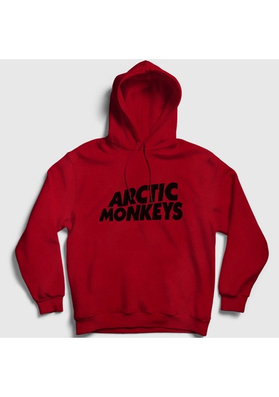 Presmono Unisex Logo Arctic Monkeys Kapüşonlu Sweatshirt Kırmızı