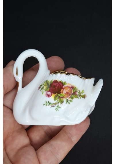 Old Country Roses Bone China Antika Porselen Mini Kuğu Figürü 8x4.5 Cm Turuncu