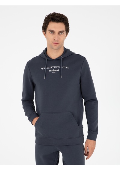 Antrasit Regular Fit Pamuk Karışımlı Kapüşonlu Sweatshirt Gri