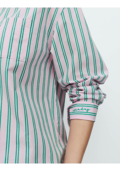 Marks & Spencer Poplin Çizgili Pijama Üstü Pembe