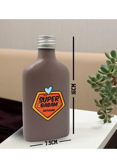 Bk Gift Kişiye Özel İsimli Baba Temalı Mat Gri Tasarım Cam Şişe Kolonya 200 ML 2