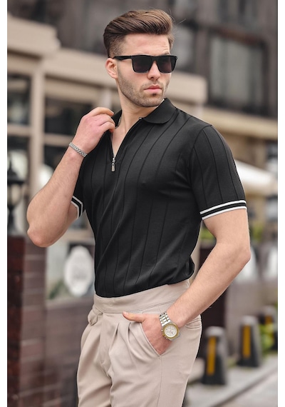 Madmext Madmext Erkek Siyah Polo Yaka Fermuarlı Tişört 6876-siyah Siyah