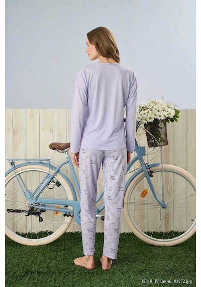 Pijamoni Polyviskon Uzun Kollu Lila Pijama Takımı - 7300 LILA
