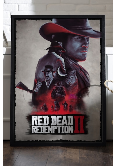 Red Dead Redemption Siyah Ahşap Çerçeveli Poster, Dekoratif Oyun Duvar Tablosu