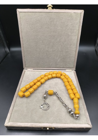 Osmanlı Benzetme Çubuk Sıkma Tesbih Bal Sarısı, 12,5x11 Mm Gümüş