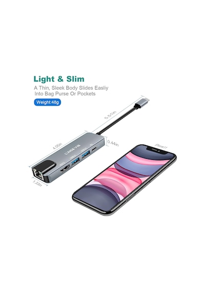 Speeduf Type C Hub Çoklu Bağlantı Noktalı Adaptör, 5'i 1 Arada