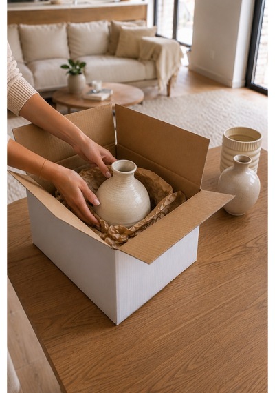 15 Adet Ev Taşıma Kolisi 52x35x28 Cm Bc Dalga Beyaz Koli + 15 Adet Kırılabilir Etiketi Dayanıklı Taşıma Kolisi