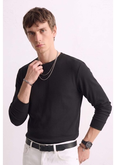 Barrels And Oıl Erkek Bisiklet Yaka İnterlok Sweatshirt - Siyah Siyah