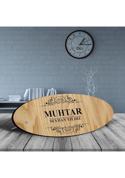 Kişiye Özel Mesleki Muhtar Ahşap Oval Masa İsimliği - 2