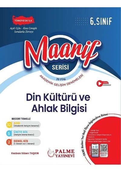 Palme 6. Sınıf Din Kültürü Ve Ahlak Bilgisi Haftalık 39 Deneme Maarif Serisi Palme Yayınları
