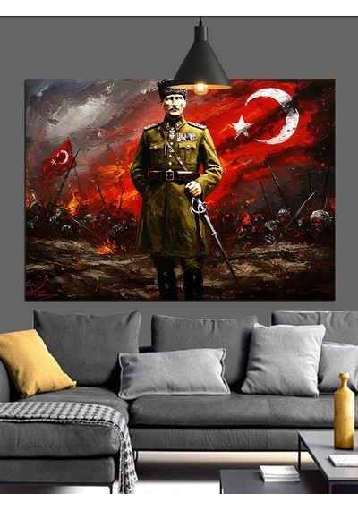 Atatürk Ay Yıldız Bayrak Dekoratif Kanvas - Mdf Ahşap Tablo