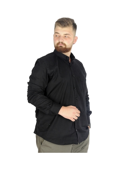 Mode Xl Büyük Beden Erkek Keten Cepli Gömlek 20386 Siyah 001