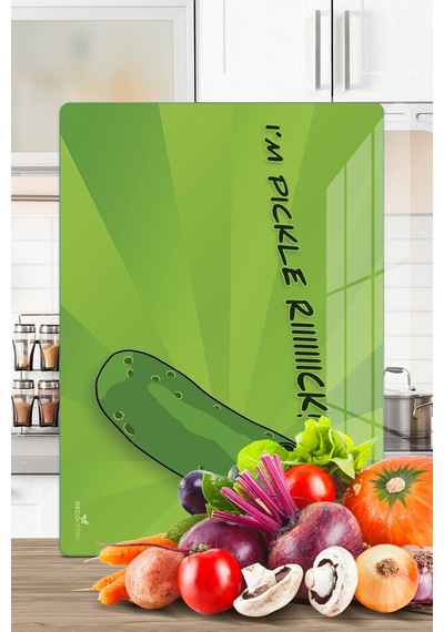 Pickle Rick Desenli Cam Kesme Tahtası Ve Sunumluk 25 X 35 Cm Çok Renkli