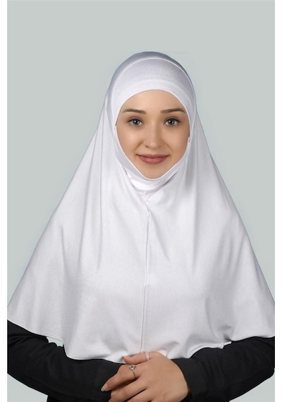 Altobeh Hazır Türban Peçeli Pratik Eşarp Tesettür Nikaplı Hijab - Namaz Örtüsü Sufle (XL) - Beyaz