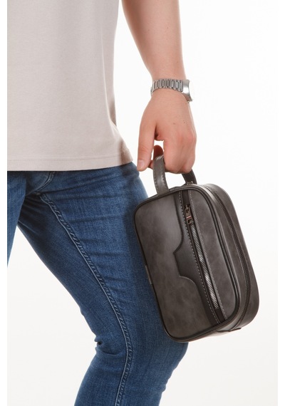 Newish Polo Crazy Desenli Suni Deri Portföy-clutch Traşlık Ve El Çantası Günlük, Seyahat Gri