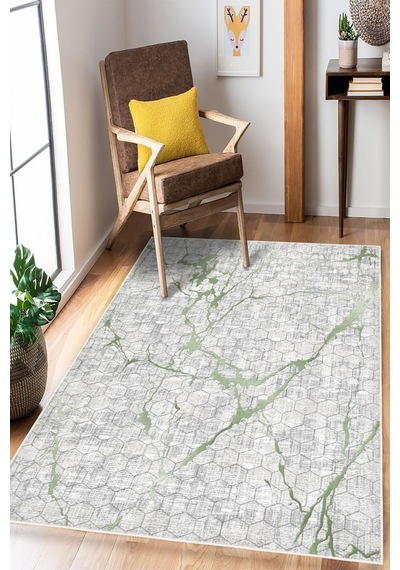 Modern Dijital Baskılı Halı Makinede Yıkanabilir Kaymaz Taban Oturma Odası Salon Ve Yolluk Halı Yeşil