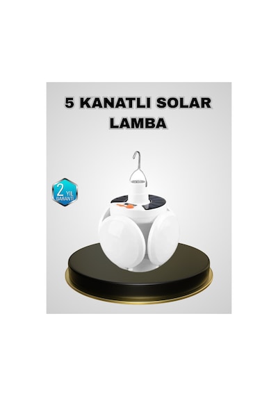 5 Kanatlı Solar Kamp Lambası Usb Şarjlı, Taşınabilir, Ip65 Su Geçirmez Bahçe Lambası Belirtilmemiş