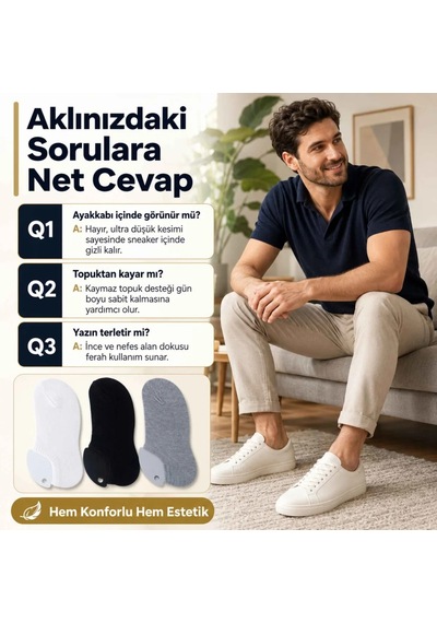 Genel Erkek Geri Dönüşüm İplikli 12 Li Görünmez Sneaker Çorap, İnce Dikişli, Ne Çok Renkli 12'li / 39-44