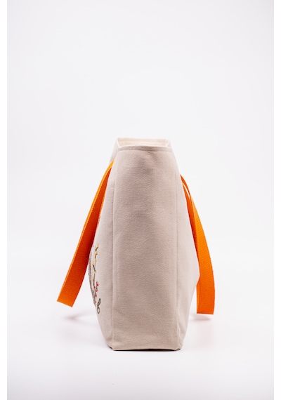 Fabric Craft Bag Omuz Çanta Nakışlı Keten Karışımlı Kumaş Tote Çanta Kahverengi - Turuncu
