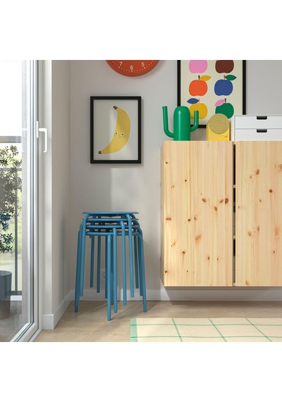 Ikea Marıus Tabure, Mavi, 45 Cm Açık Bej