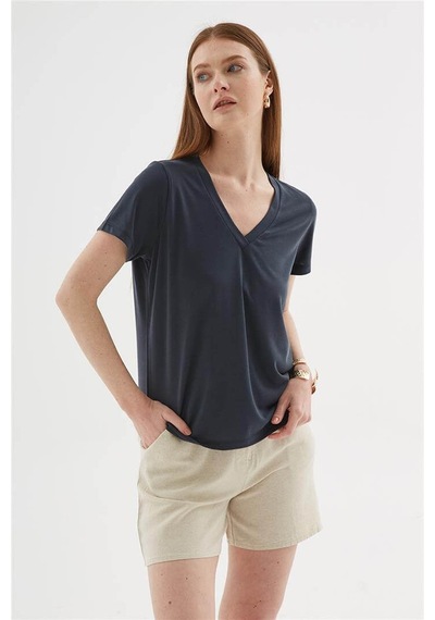 Fashion Friends V Yaka Antrasit Kadın Bluz 26y0144k1