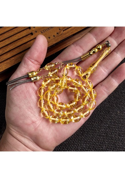 7x11 mm Altın Rengi Ateşi Kehribar İsme Özel Tesbih