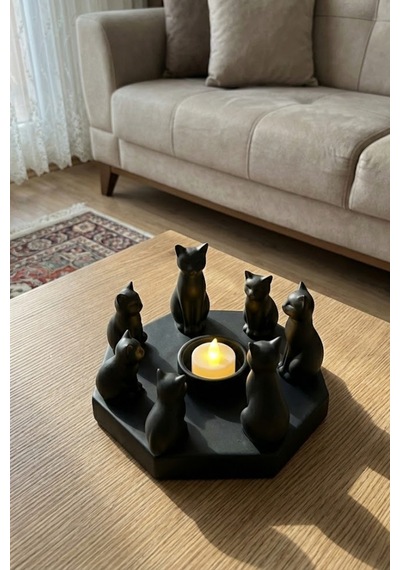 Dekoratif Kediler Ritüel Dinginlik Yoga Mumluk Biblo 14 X 8 Cm