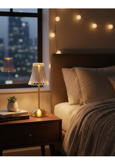 Şık Kristal Model Dekoratif Led Masa Lambası - Dimmerli Ve Enerji Tasarruflu Led Işık Altın
