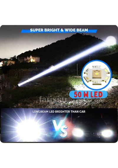 Small Sun 50w 5000 Lümen 26800 Model 8800 Mah Pil 1,5 İle 2 Km Menzilli 10 Saat Çalışma Süresi Siyah
