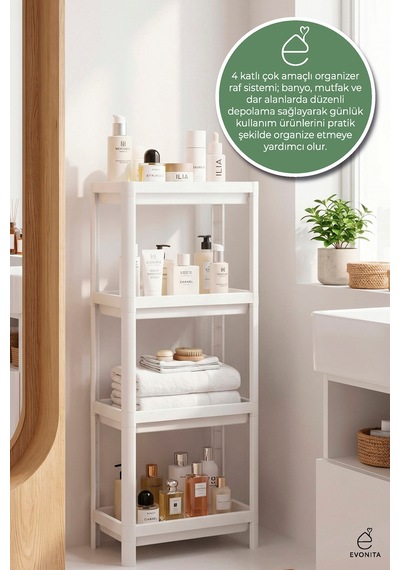 4 Katlı Banyo Rafı Organizer Şampuanlık Havluluk Çok Amaçlı Mutfak Banyo Düzenleyici Vesken Renkli