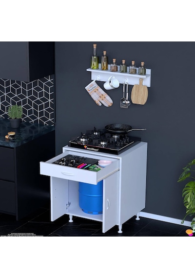 Modilayn Qplas M Set Ocak Altı Dolap 60x88x48 Cm. Çekmeceli, Kapaklı, Raflı Ve Baharat Raflı. Beyaz Modilayn Qplas M Set Ocak Altı Dolap 60x88x48 Cm. Çekmeceli, Kapaklı, Raflı Ve Baharat Raflı. Beyaz