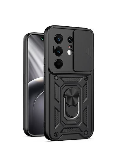 Maks Technology Tecno Camon 50 Pro Kılıf Magnetik Standlı Kamera Korumalı Mkst Sürgülü Vega Kapak - Siyah