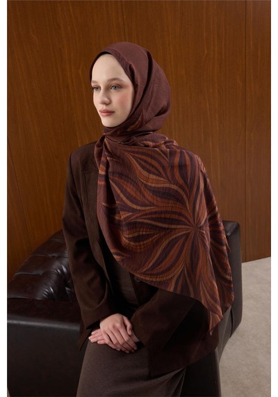 Silk Home Viskon Karışımlı Mayda Şal Kiremit Zemin Çok Renkli Desenli Tok Duruşlu 190x70