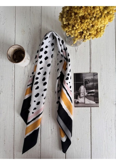 Trend Dokunuş Kadın 70-70 Saten Sarı-siyah Leopar Desenli Fular Bandana Sarı - Siyah
