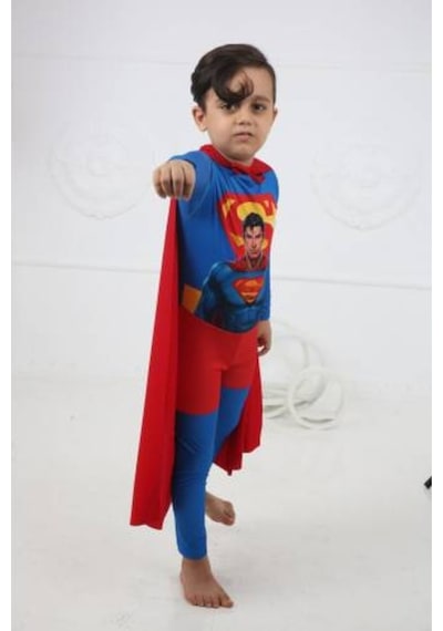Masho Kids Baskılı Pelerinli Süperman Kostümü - Süper Adam Kostümü (437817991)
