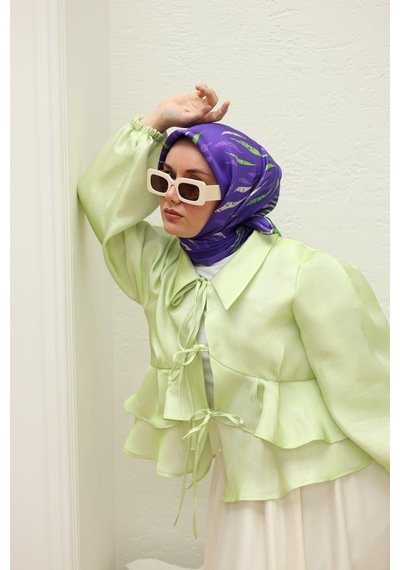 Silk Home Mor Yeşil Desenli Tivil İpek Eşarp 11432-20 Çok Renkli