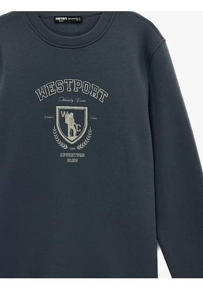 Koton Uzun Kollu Şardonlu Baskılı Bisiklet Yaka Sweatshirt Antrasit 6wam70308mk Antrasit