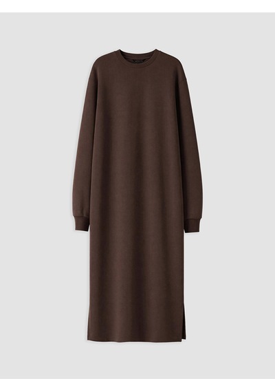 Lcw Modest Kahverengi Bisiklet Yaka A Kesim Sweat Elbise
