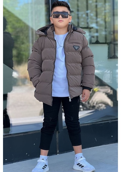 Pina Kids Erkek Çocuk Çıkarılabilir Kapüşonlu Su Geçirmez Nova Kışlık Mont Km4012 Kahverengi