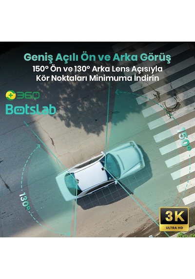 360+ Botslab G300h Pro Adas 3k Ön+Arka Wifi+Gps 150 Geniş Açı Gece Görüşlü Araç İçi Kamera Dash Cam Araç Kamerası+Wdr+lcd Ekran+G-Sensör+Sesli Kontrol