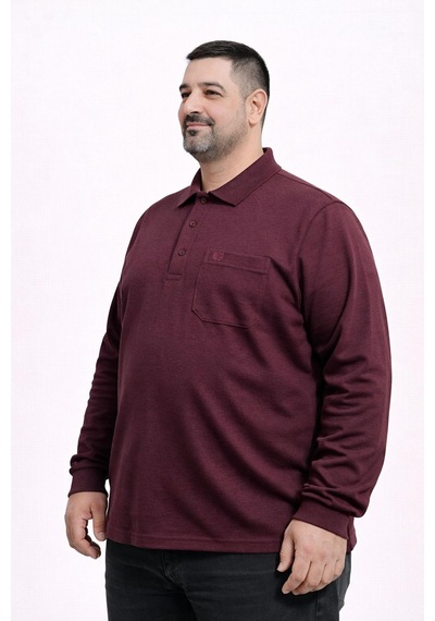 Classics Men Simenti Büyük Beden Erkek Polo Yaka Sweatshirt - 7565 Bordo