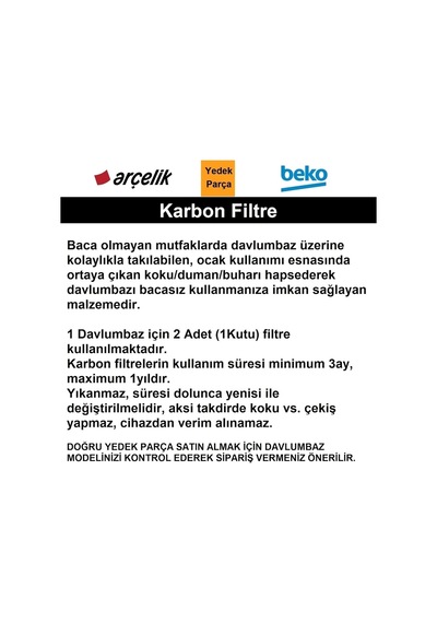 Arçelik Uyumlu P 14 Yeg Davlumbaz Aspiratör Karbon Filtre 9197064043 - 489862495