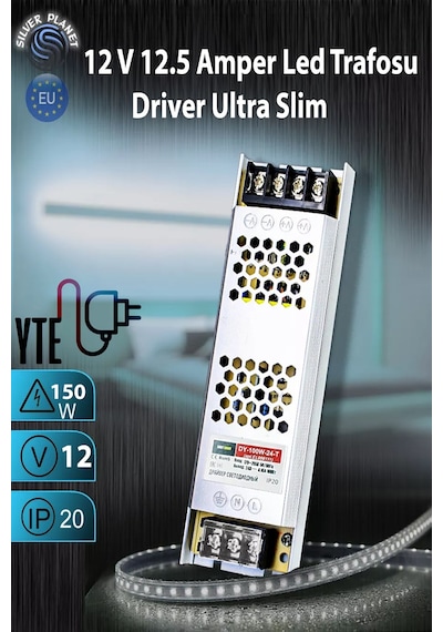 Şemalı 12v 12,5 Amper Ultra Slim Fansız Şerit Led Trafosu/driver