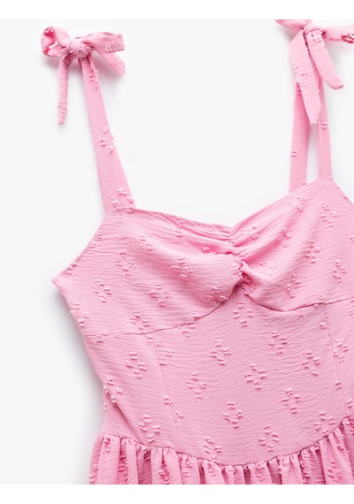 Koton İnce Askılı Kolsuz Gipeli Volanlı Fisto Mini Elbise Pembe 5sal80039ıw Gül