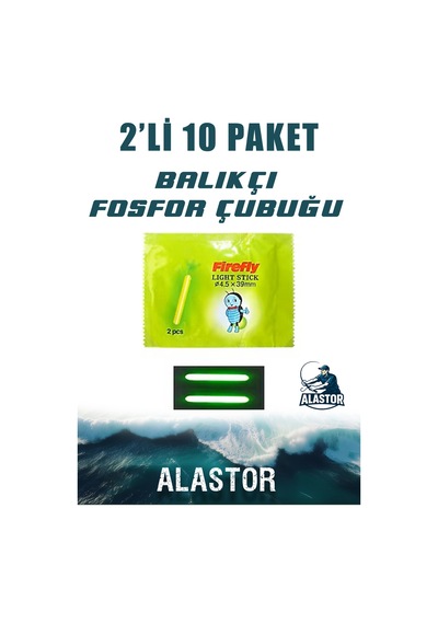 Balıkçı Olta Fosfor 10 Paket Çiftli Light Stick 4.5x39 Mm 10 Paket Olta Fosforu Fosforlu Çubuk