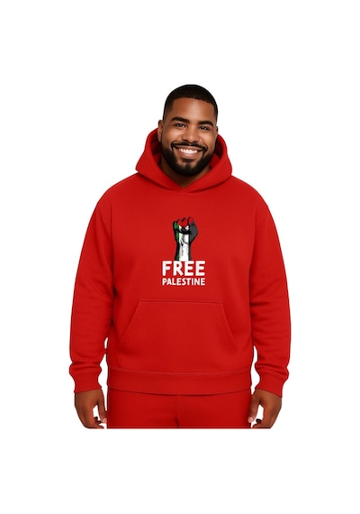 Benroma Free Palestıne Baskılı Büyük Beden Unisex Sweatshırt Kırmızı