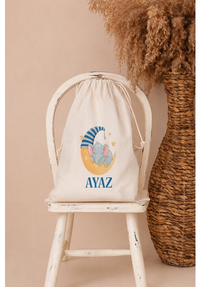 İsme Özel Erkek Bebek Çocuk Kıyafet Kesesi 30x40 Cm %100 Pamuk Ham Bez İsim Baskılı Yıkanabilir Kişiye Özel Kese 2019kk Ekru